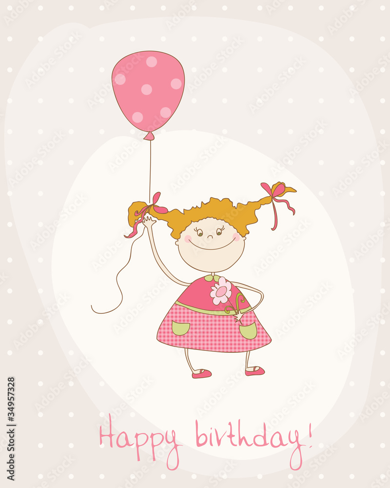 Greeting Birthday Card with Cute Girl Greeting Birthday Card with Cute Girl