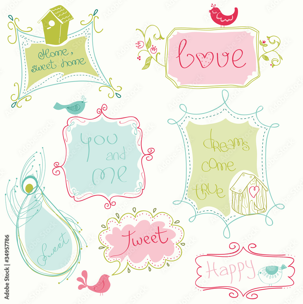 Sweet Doodle Frames with Birds and Bird Houses Sweet Doodle Frames with Birds and Bird Houses