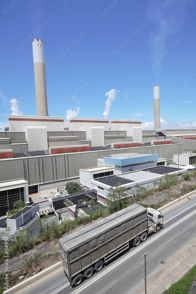 coal fired power station and car moving coal fired power station and car moving