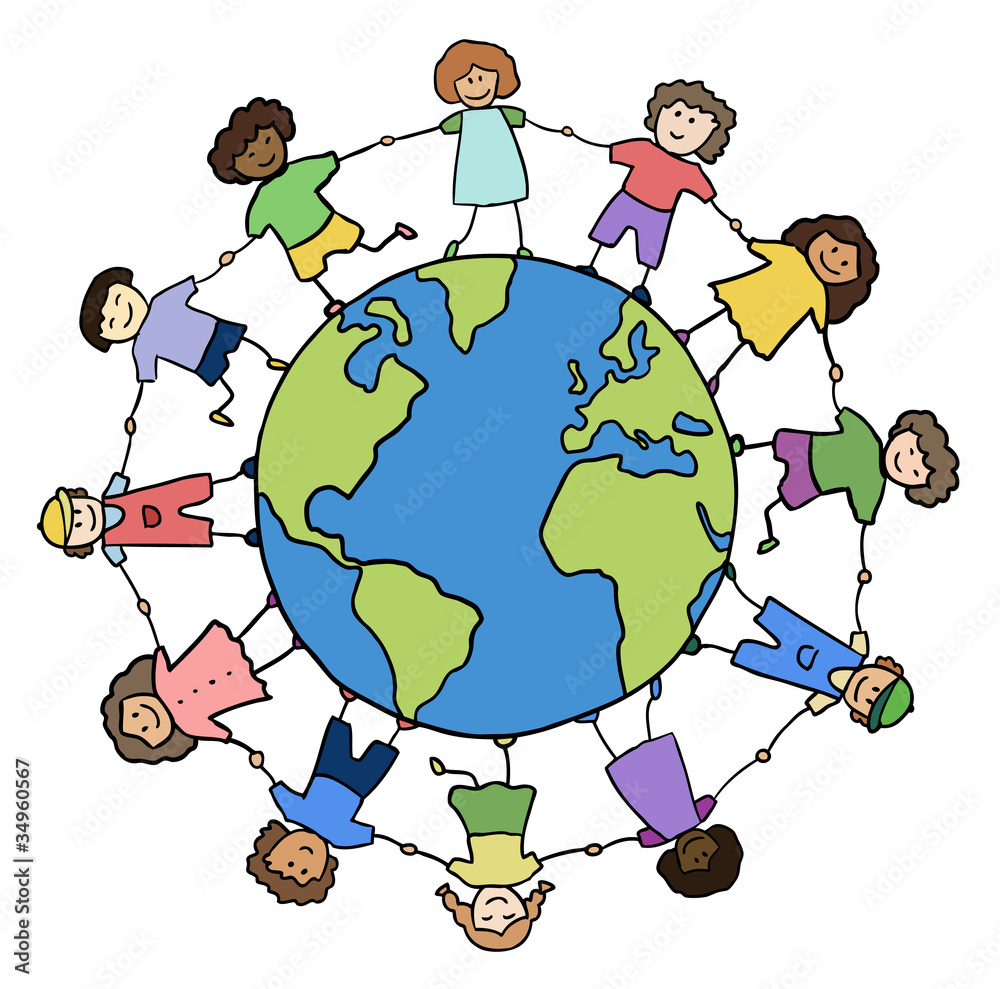 children of different races holding for hands around planet vect children of different races holding for hands around planet vect