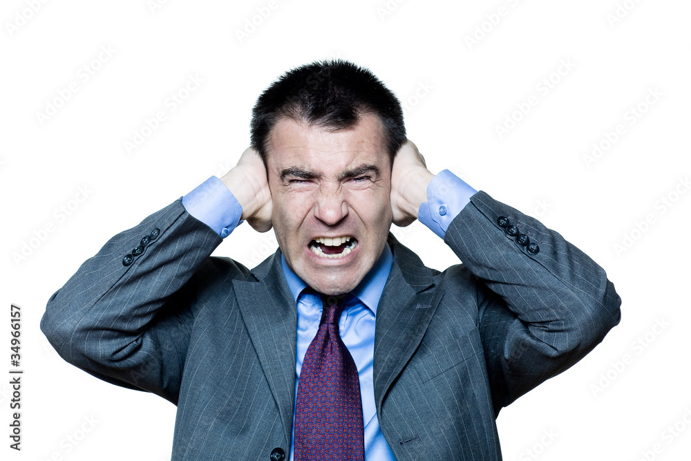 man hands covering ears annoyed by sound shouting man hands covering ears annoyed by sound shouting
