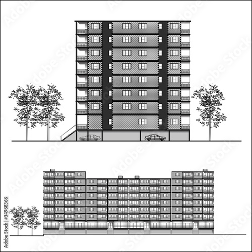 facade. Habitation building - vector