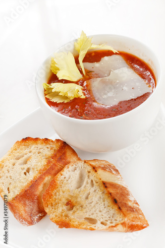 tomato soup with celery and toasts