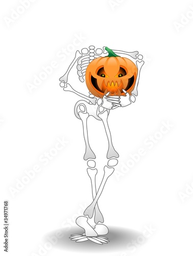 Halloween Scheletro e Zucca-Cartoon Skeleton and Pumpkin-Vector