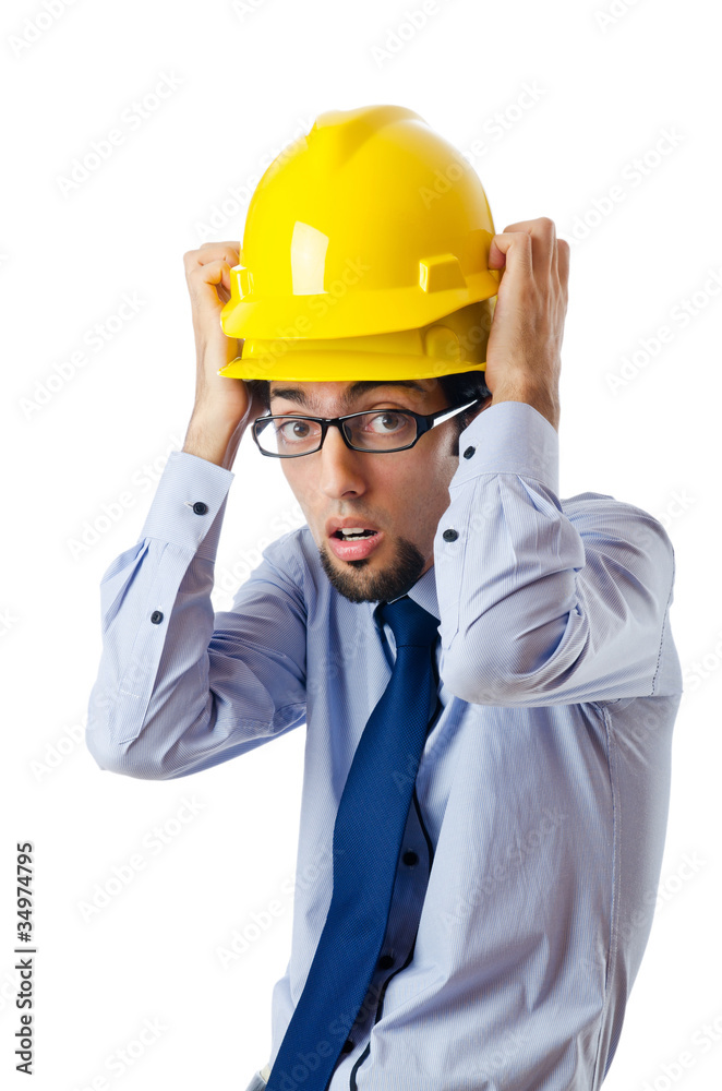 Construction safety concept with builder Construction safety concept with builder