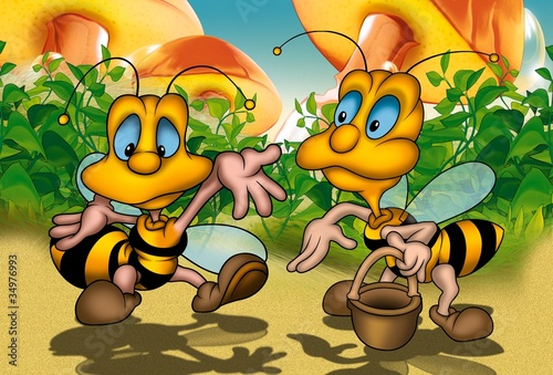 Two Bees - Cartoon Background Illustration