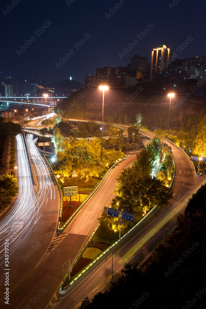 Overpass with city night scape,chongqing,china