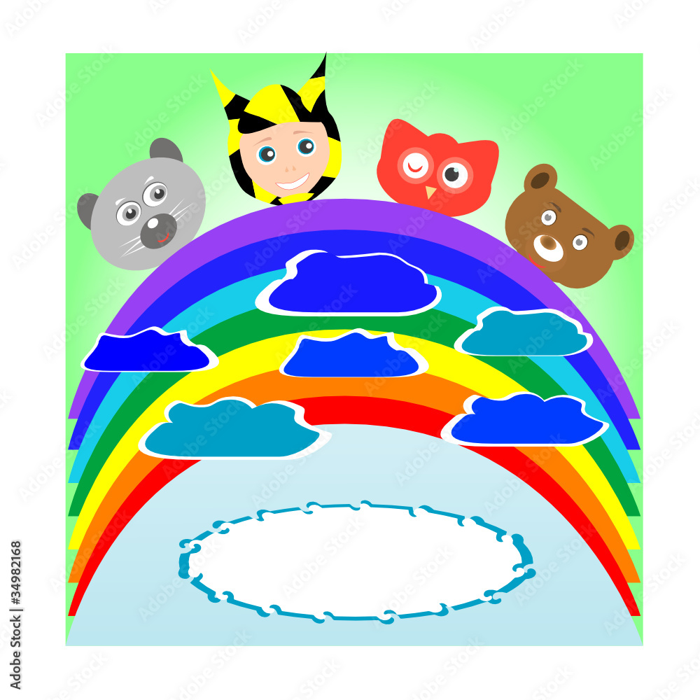 cute kid and smile animals viewing rainbow