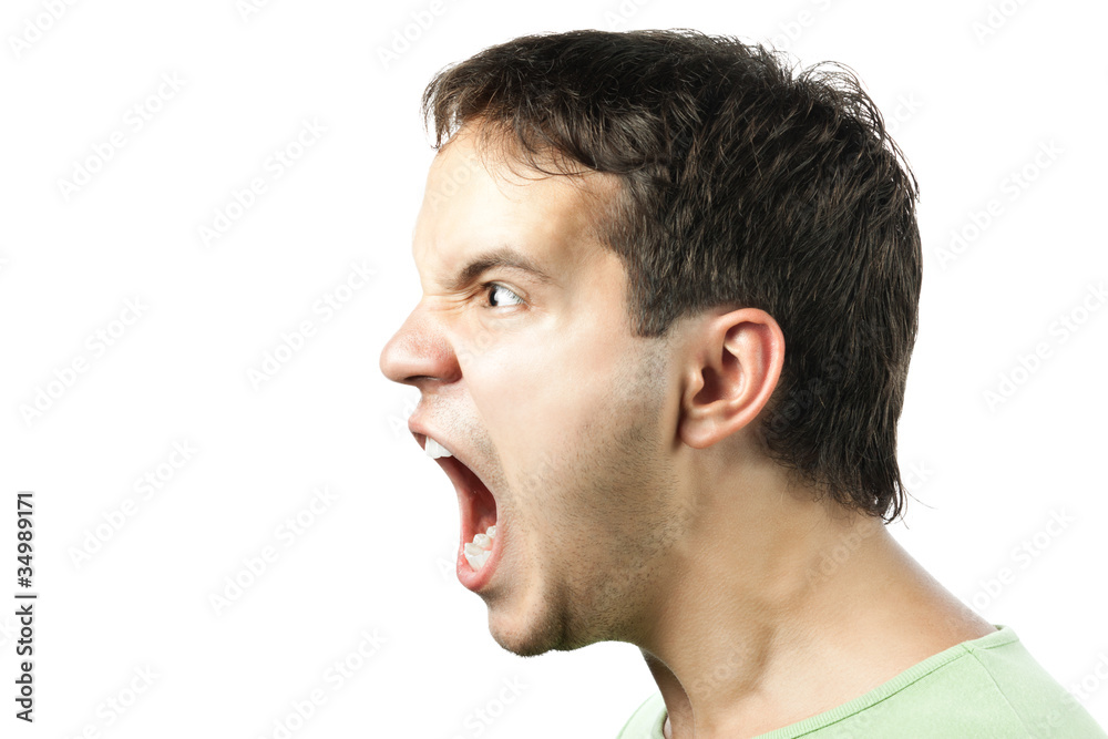 portrait of young angry man sreaming isolated on white portrait of young angry man sreaming isolated on white