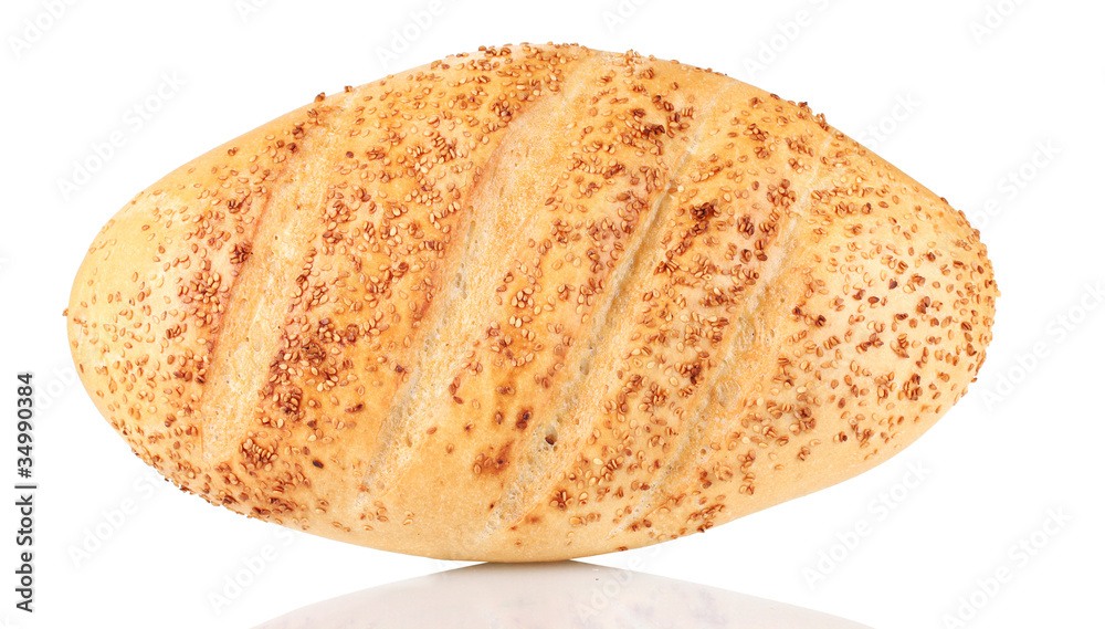Tasty bread with sesame seeds isolated on white Tasty bread with sesame seeds isolated on white