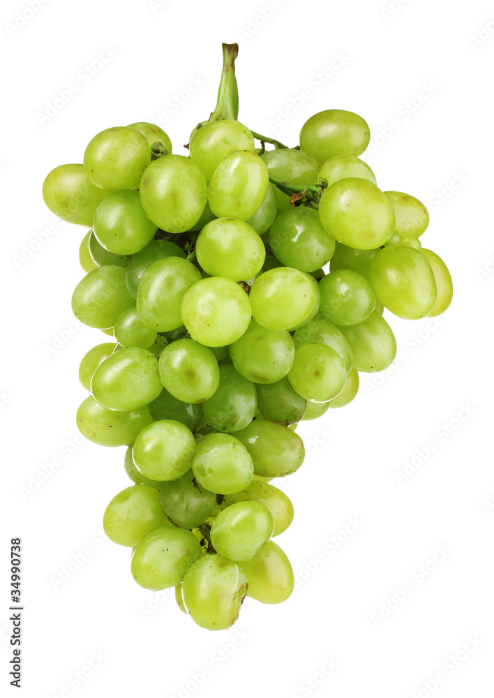 Ripe green grapes isolated on white