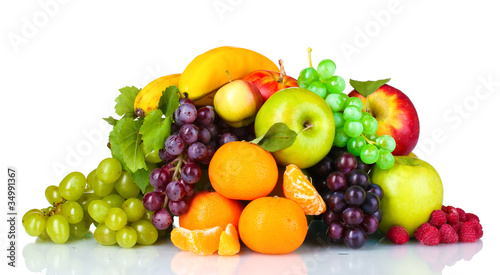 Ripe juicy fruits isolated on white