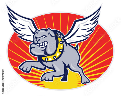 bulldog mongrel dog with wings flying