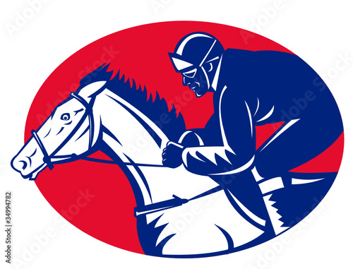 horse and jockey racing side view