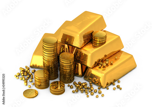 3d gold bars and coins