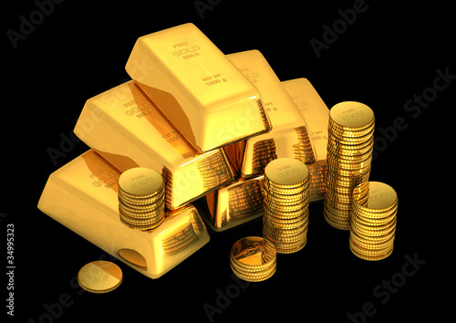 3d gold bars and coins
