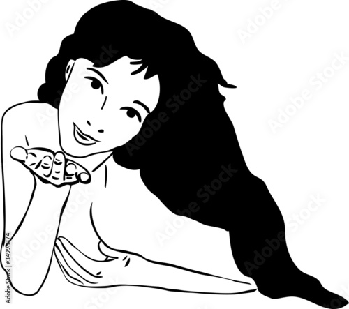 a sketch of a girl sending a kiss