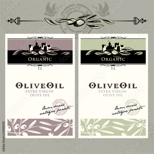 Set of olive oil labels