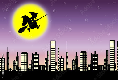 Bruja volando la ciudad