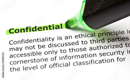 Dictionary definition of the word Confidential highlighted in green
