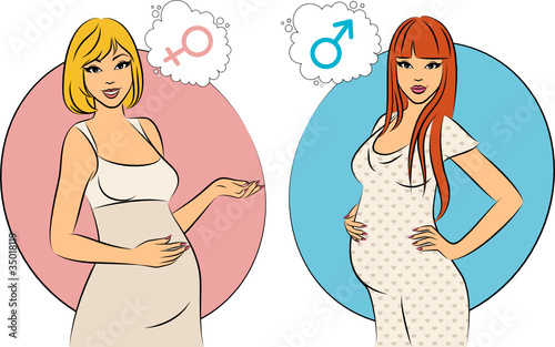 Beautiful pregnant girls. Vector