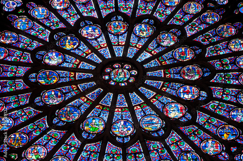 Stained-glass window of Notre Dame de Paris