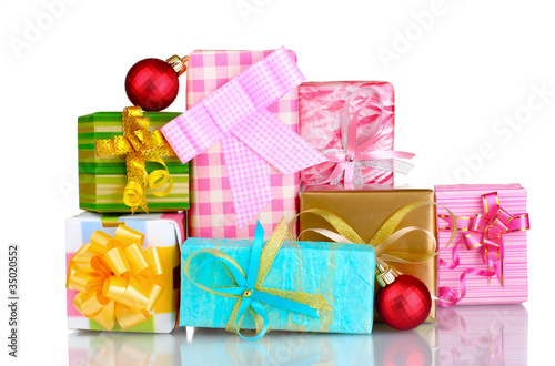 Beautiful bright gifts and Christmas decoration photo