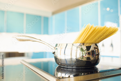 Pasta in pot on stove