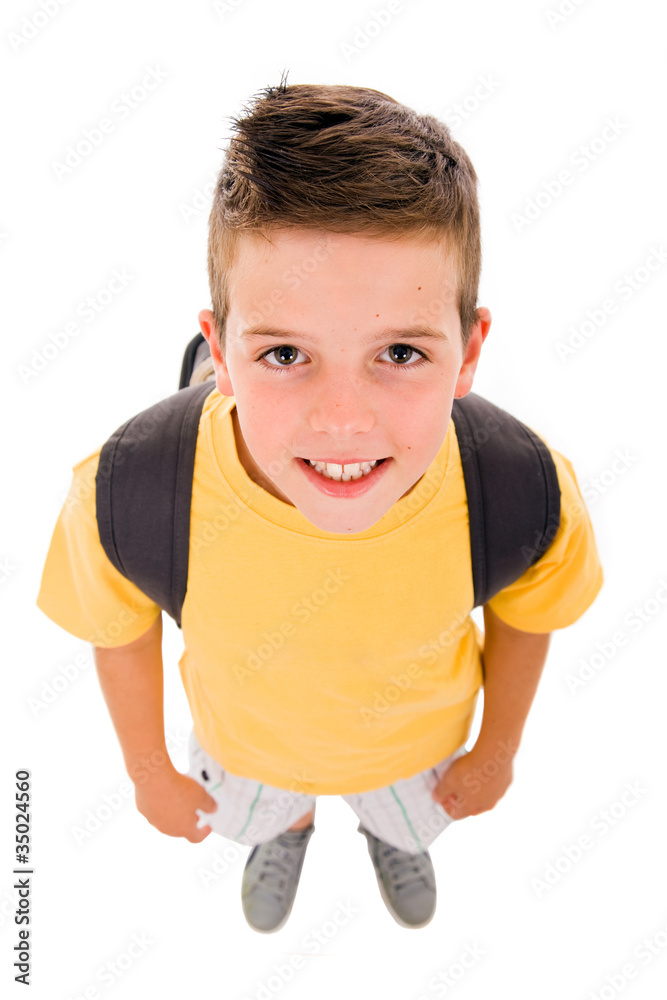 Young boy full body with school bag, isolated on white Young boy full body with school bag, isolated on white