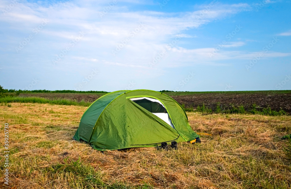 camping tent on the field