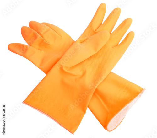 Two orange rubber gloves