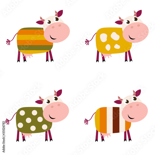 Cute color pattern Cows collection isolated on white.