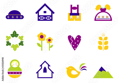 Folk, nature and traditional design icons and ornament elements.