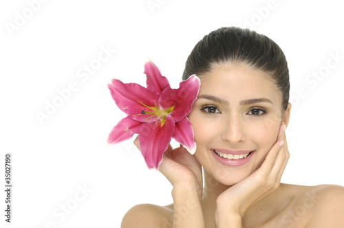 girl holding flower in her hands border