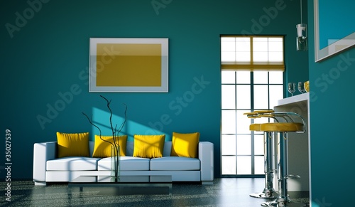 Wohndesign - Sofa weiß mit gelben Kissen