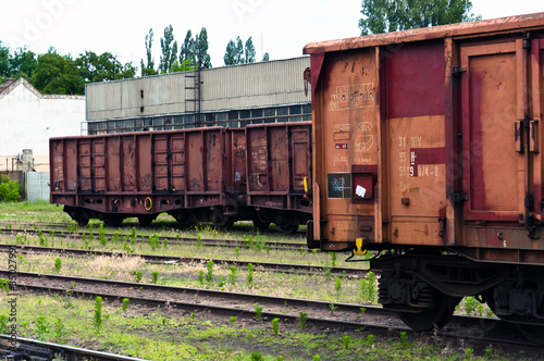 Old trains in a trainyard