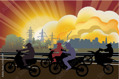 silhouettes of men on motorcycles at street