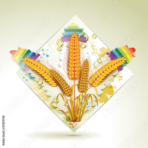 Wheat ears over floral shapes
