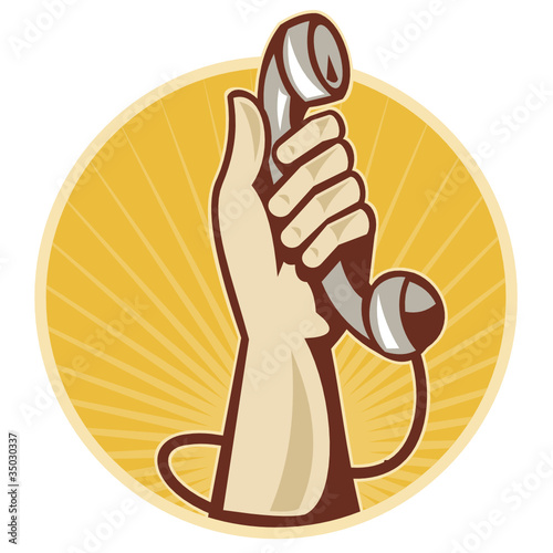 hand holding retro telephone