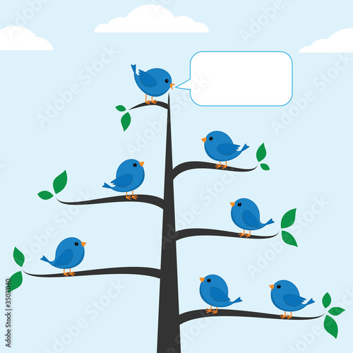 Cartoon blue bird talking to other