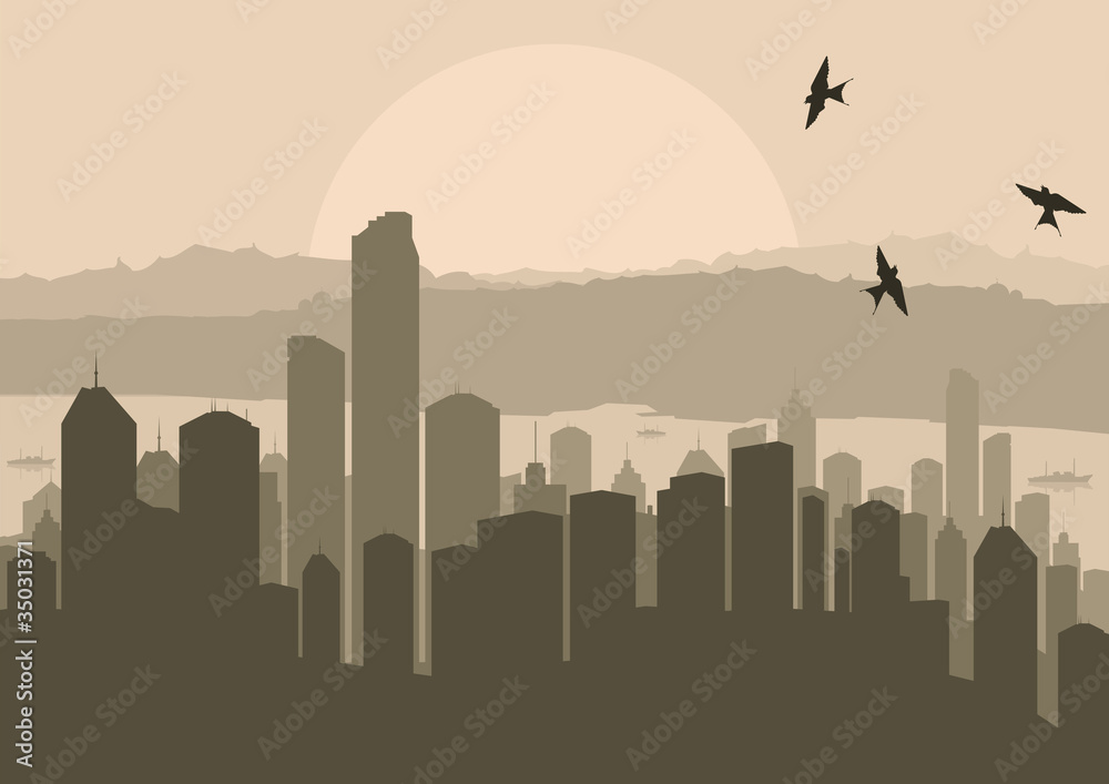 Skyscraper city landscape illustration