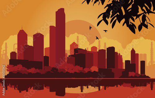 Skyscraper industrial city landscape illustration