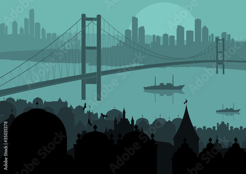 Old and new skyscraper city landscape illustration