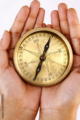 Navigational compass in the hands