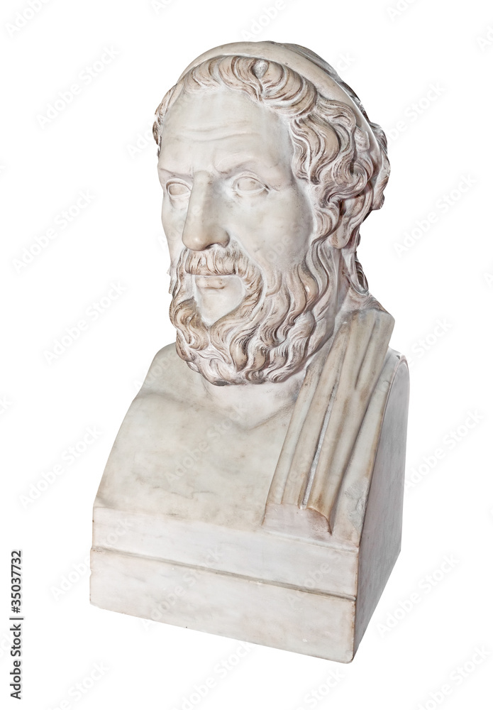 Ancient greek statue of the great poet Homer isolated on white