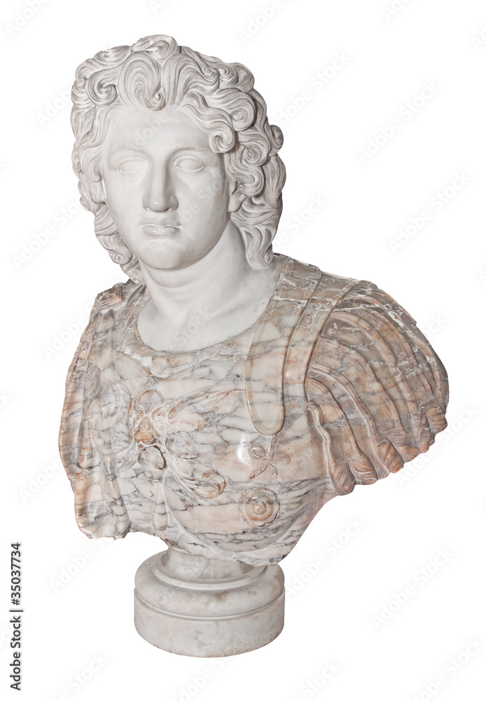 Ancient  statue of Alexander the Great isolated on white