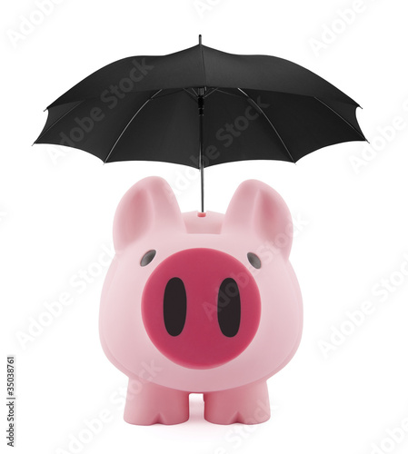Financial insurance. Piggy bank with umbrella