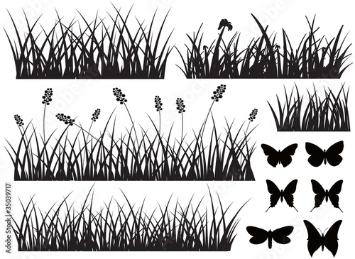 Black Grass with Butterflies Shapes