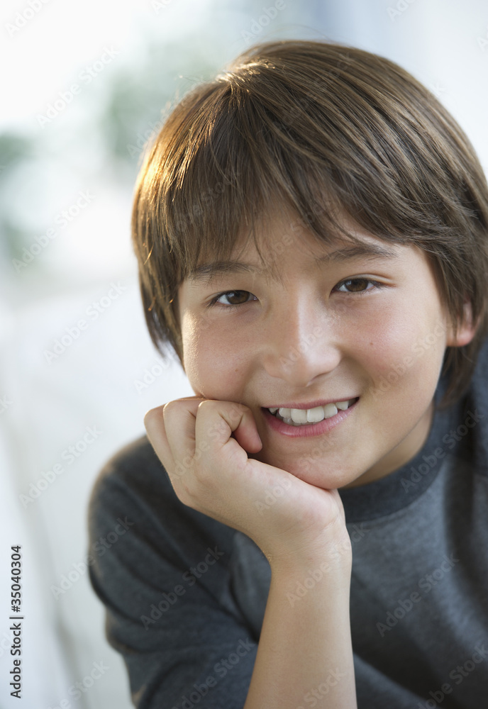 Close up of smiling mixed race boy