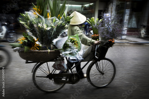 Vietnamese person carrying flowers on bicycle #35041974